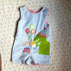 Adorable Reversible Cotton Gingham Truck Party Dinosaur 18M Romper Baby Boy
